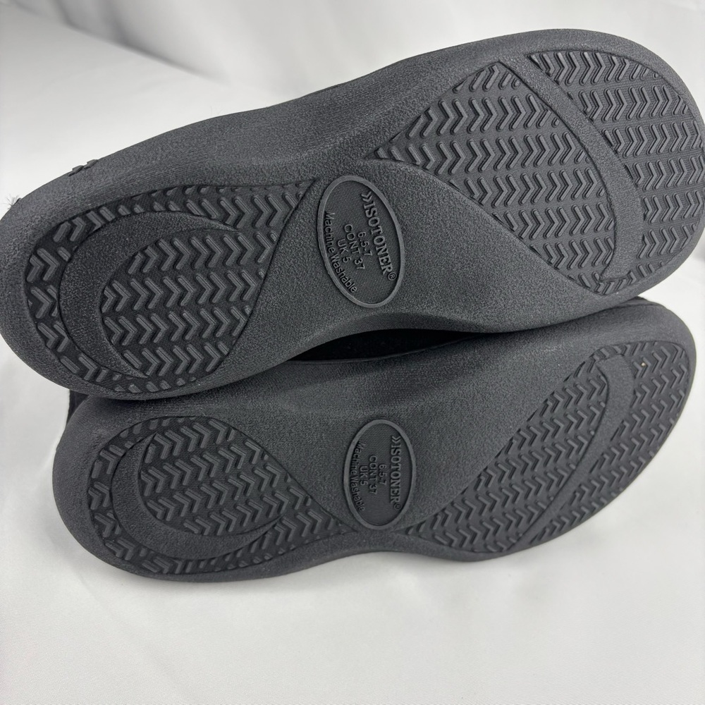 NWT Isotoner Black Ankle Slipper Boots with Cream Color Lining, Size 7.5-8 - Picture 5 of 8